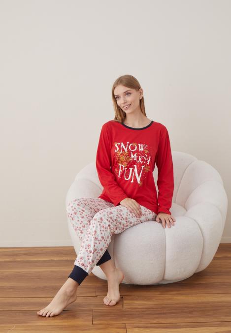 Pijama Dama Craciun " SNOW MUCH FUN " ,maneca lunga ,pantaloni lungi,Engros